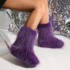 New Winter Fur Onepiece Raccoon Fur Female Snow Boots Fur Shoes Outdoor Mid Leg Boots