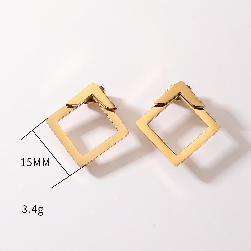 European & American Geometric Square Double Earrings - Titanium Steel Vacuum Plated Stainless Steel Ear Clips, Minimalist Style.
