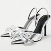 Fashion Elegant Satin Bow Designer Women Pumps Sexy Pointed Toe Back Strap Thin High Heels Summer Cozy Heeled Sandals Party Dress Shoes