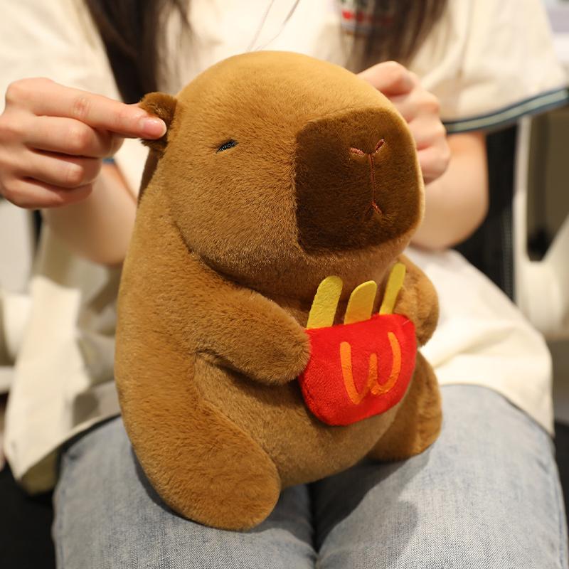 Cute Capybara With Basketball French Fries Cartoon Stuffed Animal Capybara Accompany Sleep Doll Xmas Gifts