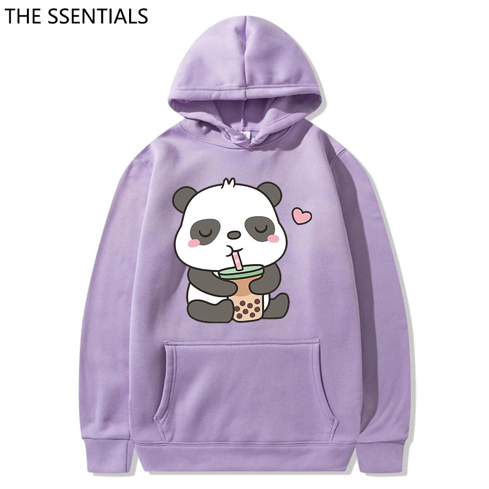 2022 Felpe con Cappuccio Panda Kawaii Unisex Harajuku Needs More Boba Felpa con Cappuccio Unisex Primavera Autunno Estetica Cartone Animato Grafica Felpa
