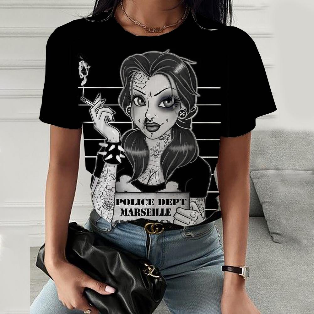 Kreslené dámské tričko s potiskem Disney princezen Letní tričko s krátkým rukávem Harajuku ležérní kulatý výstřih streetwearové oblečení