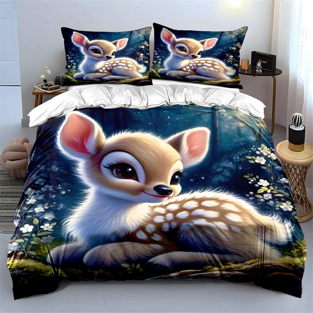 Cute Fawn in Enchanted Forest Bedding Duvet Cover Set (1*Duvet Cover 2*Pillowcases, without duvet insert)