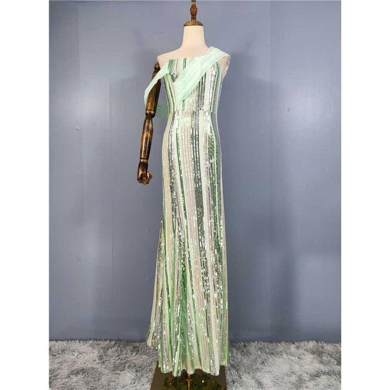 

Export Single Elegant Elegant Slim Looking Glitter Banquet Stage Slim Looking Adult Lady like Woman Chest Wrap Party Dress Dress Green M