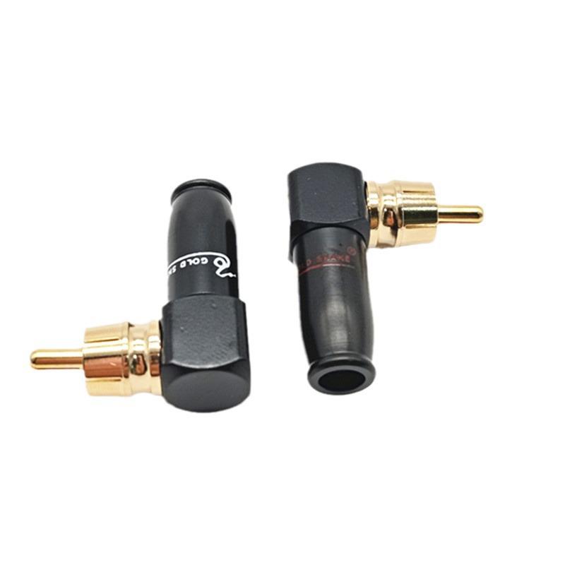 90° Snake King L-Shaped RCA Connector, Black Shell, Gold-Plated Copper for Lotus Bend RCA Welding