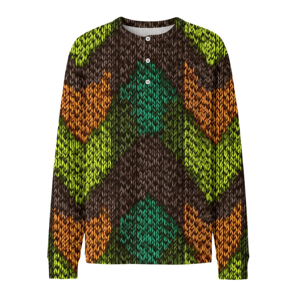 Men's Casual Knit Button-Up Long-Sleeve Shirt