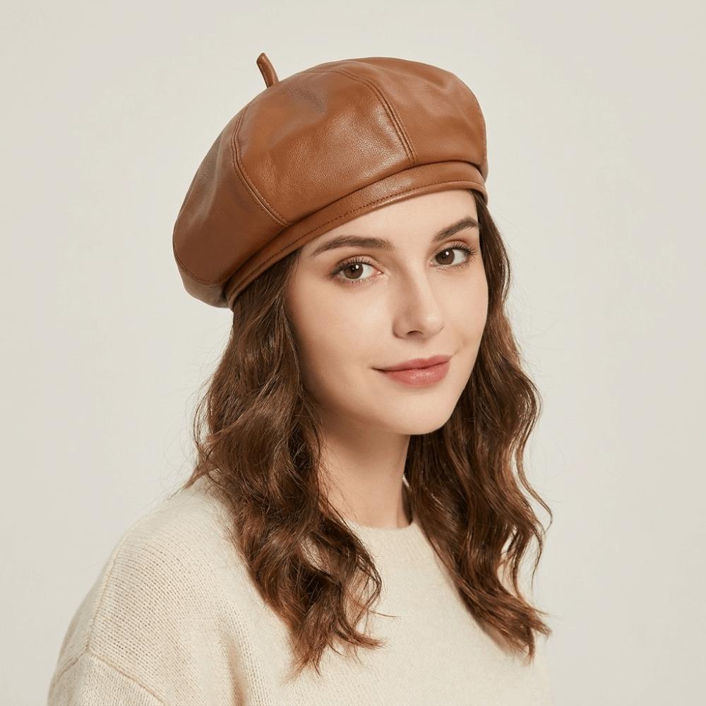 Newsboy Cap Octagonal Hat British Style Painter Hat Fashion PU Leather Beret Autumn