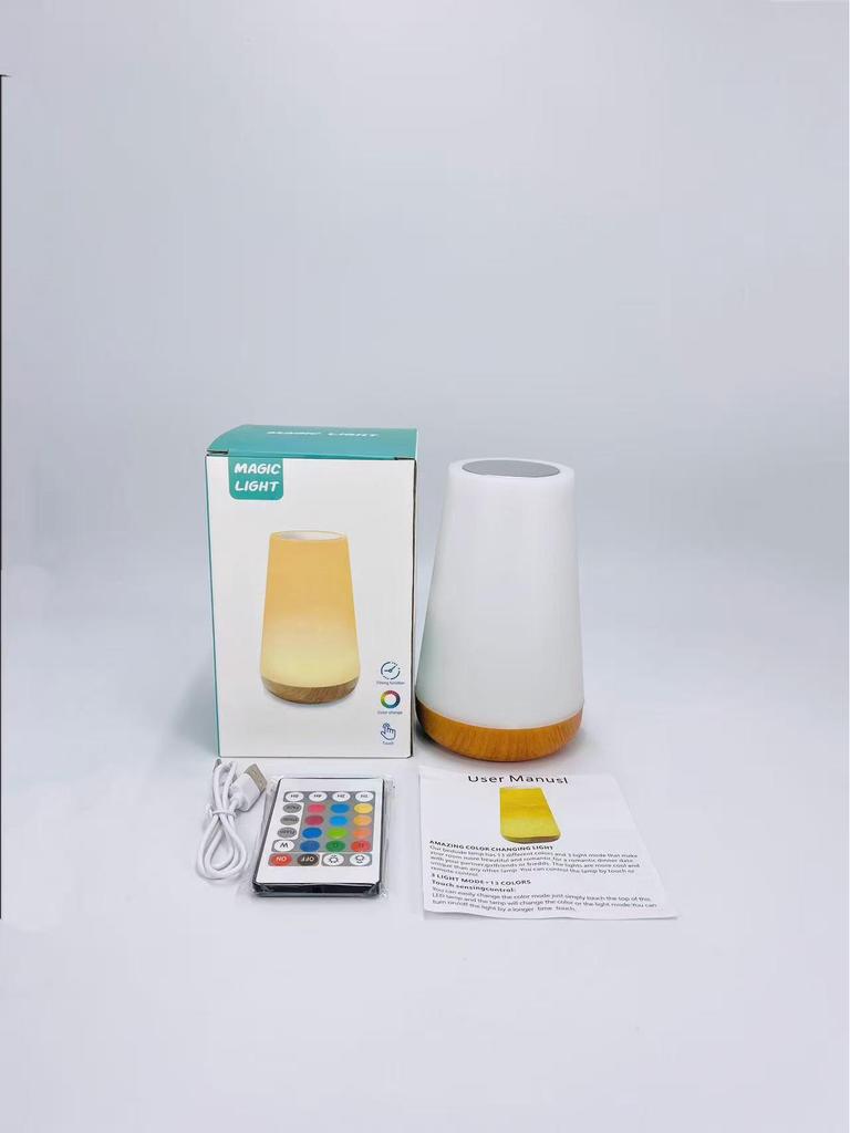 Wood Grain Touch Control Bedside Lamp - 13-Color Dimmable LED Night Light