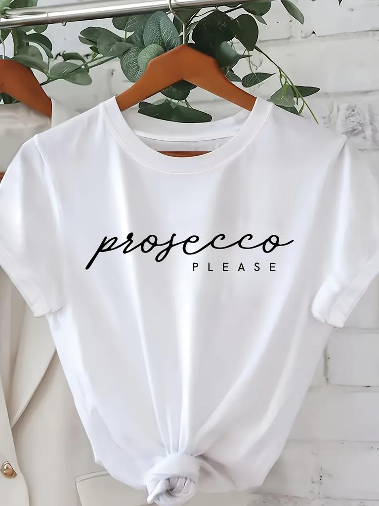 Wiosna Lato Wygodne Prosecco Odzież Damska Graficzna Casualowa Okrągły Dekolt Krótki Rękaw Koszulka dla