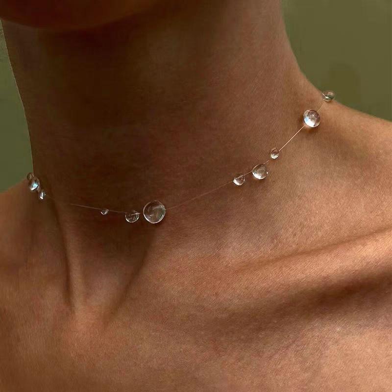 Minimalistisch Temperament Stereo Transparante Kristal Dauwdruppels Feeëndraadje Ketting Kwast Oorbellen voor Vrouwen Bedel Sieraden Cadeau brown