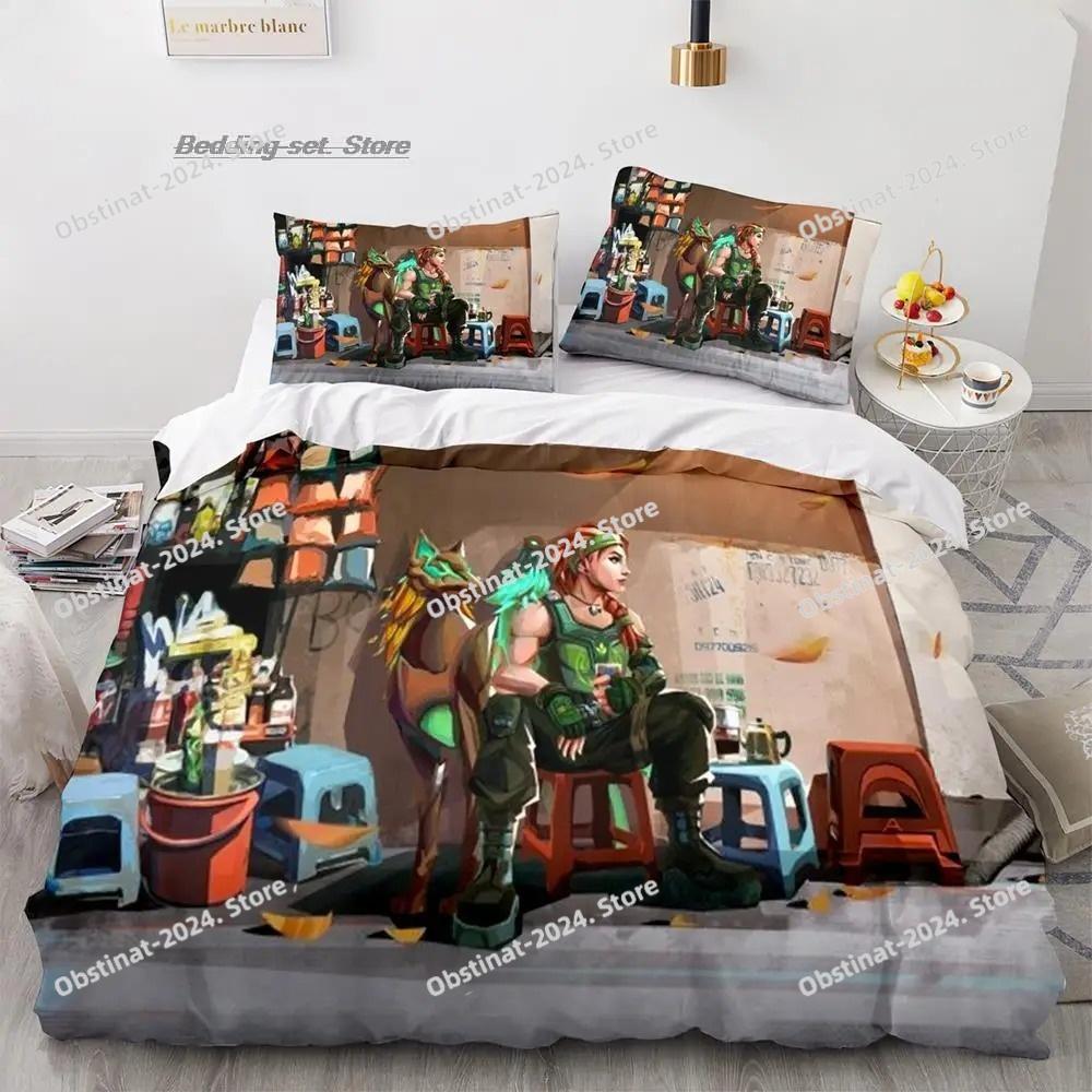 Gaming Valorant Bedding Set Single Twin Full Queen King Size Bed Set Aldult Kid Bedroom Duvetcover Sets 3D Print Anime 034