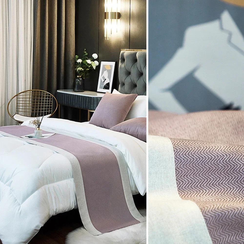 Nordic Cotton Linen Bed Runner Luxury Printing Embroidery Bed Flag Throw for Hotel Home Wedding Bedding Decor Bed Tail Towel