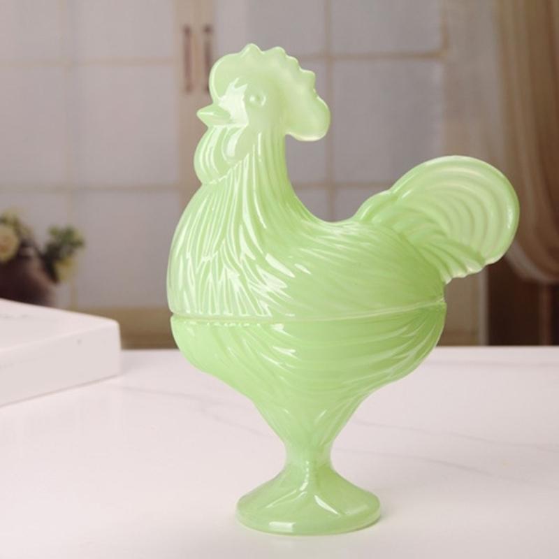 Glass Rooster Sculpture Candy Jar Dish With Lid Multifunctional Covered Bowl Dessert Plate Easter Farmhouse Decors Gift