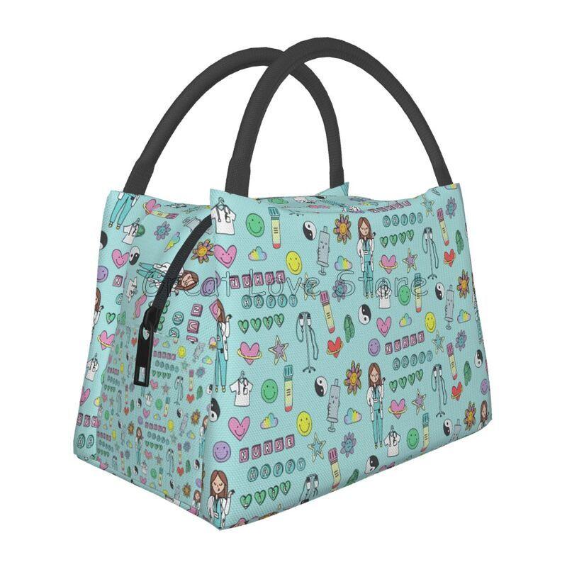 Doctors Nurse Print Thermal Lunch Bag Women Portable Insulated Cooler Bag for Picnic Work Reusable Packed Lunch Box Bags