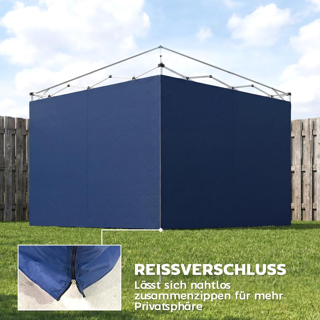 3-Piece Set Side Panels with Zipper for 3 x 3 m Gazebo, Dark Blue