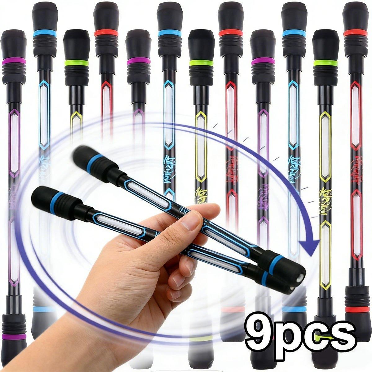 

9pcs 0.5mm Spinning Gel Pen, Finger Rotation Rolling Pen Stress Relief Toy, Cool Plastic Turntable Pen for Back to School ZSY
