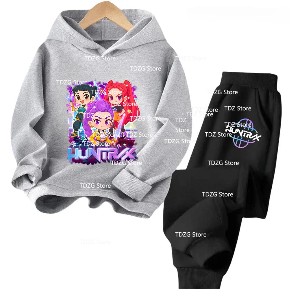 Hot Movie KPop Demon Hunters Fleece Hooded Children's Hoodies Trousers Set Kid Pants Suit Casual Fashion Boy Girl 2pcs Tracksuit