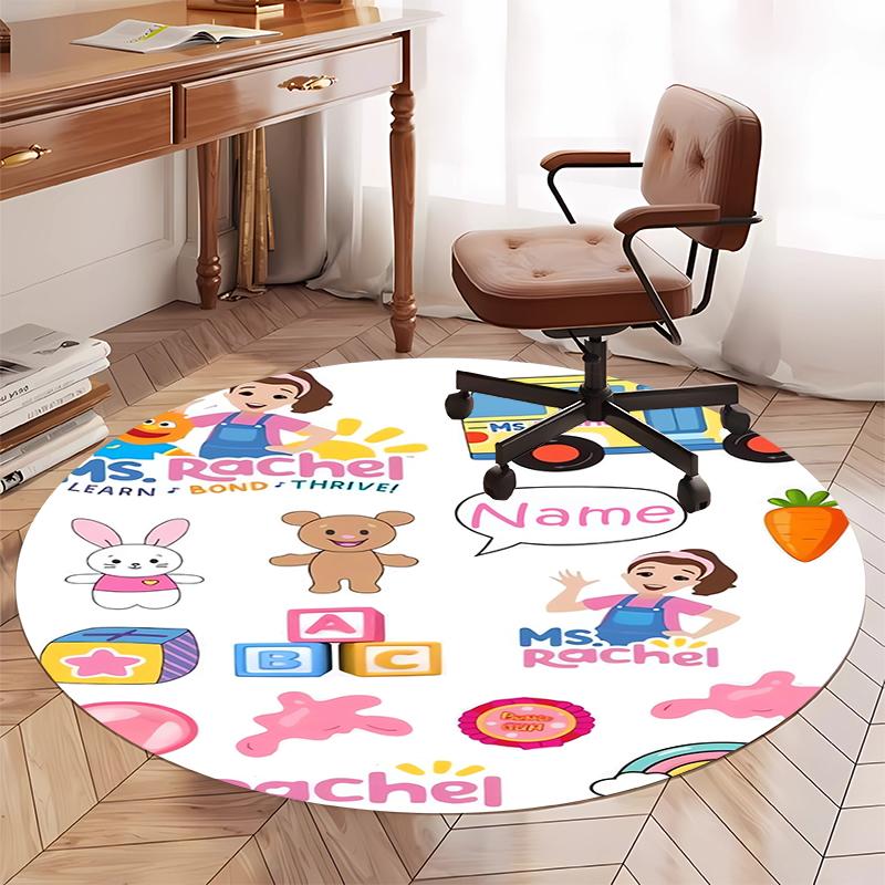 Custom Name Ms. Rachel Printed Round Rug Carpet Chair Rug Area Rug Entryway Doormats,for Office Chair Living Room Bedroom Kitchen Room.