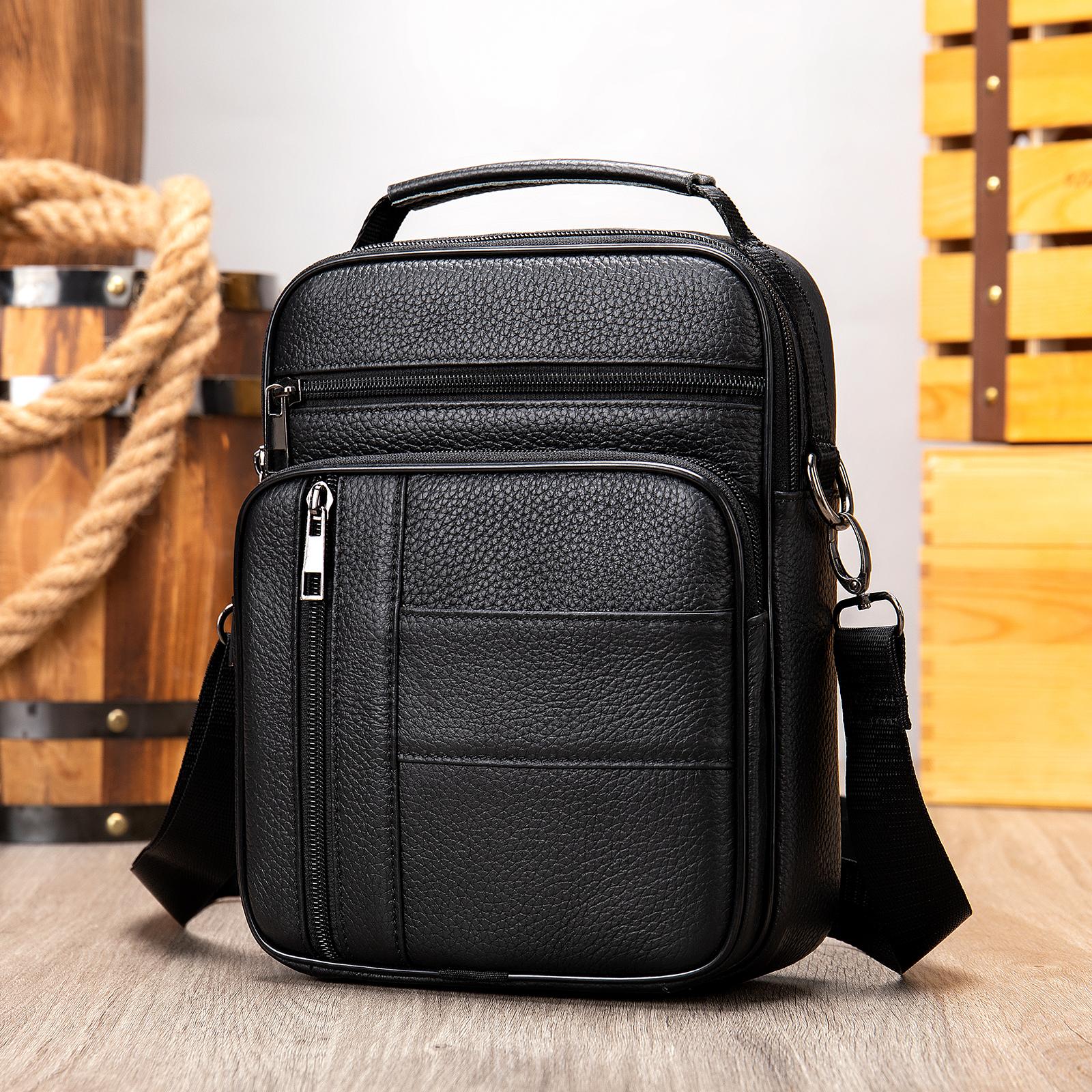 

Классическая винтажная мужская сумка на плечо из натуральной кожи, деловая мужская сумка через плечо, высококачественная дизайнерская сумка с ручкой для мужчин, дорожная сумка чёрный
