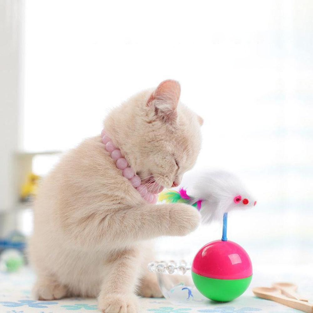Cat Toys: Tumbler Mouse, Self-Play Feather Teaser Wand - Interactive Kitten Chew Chase Toys for Indoor Cats