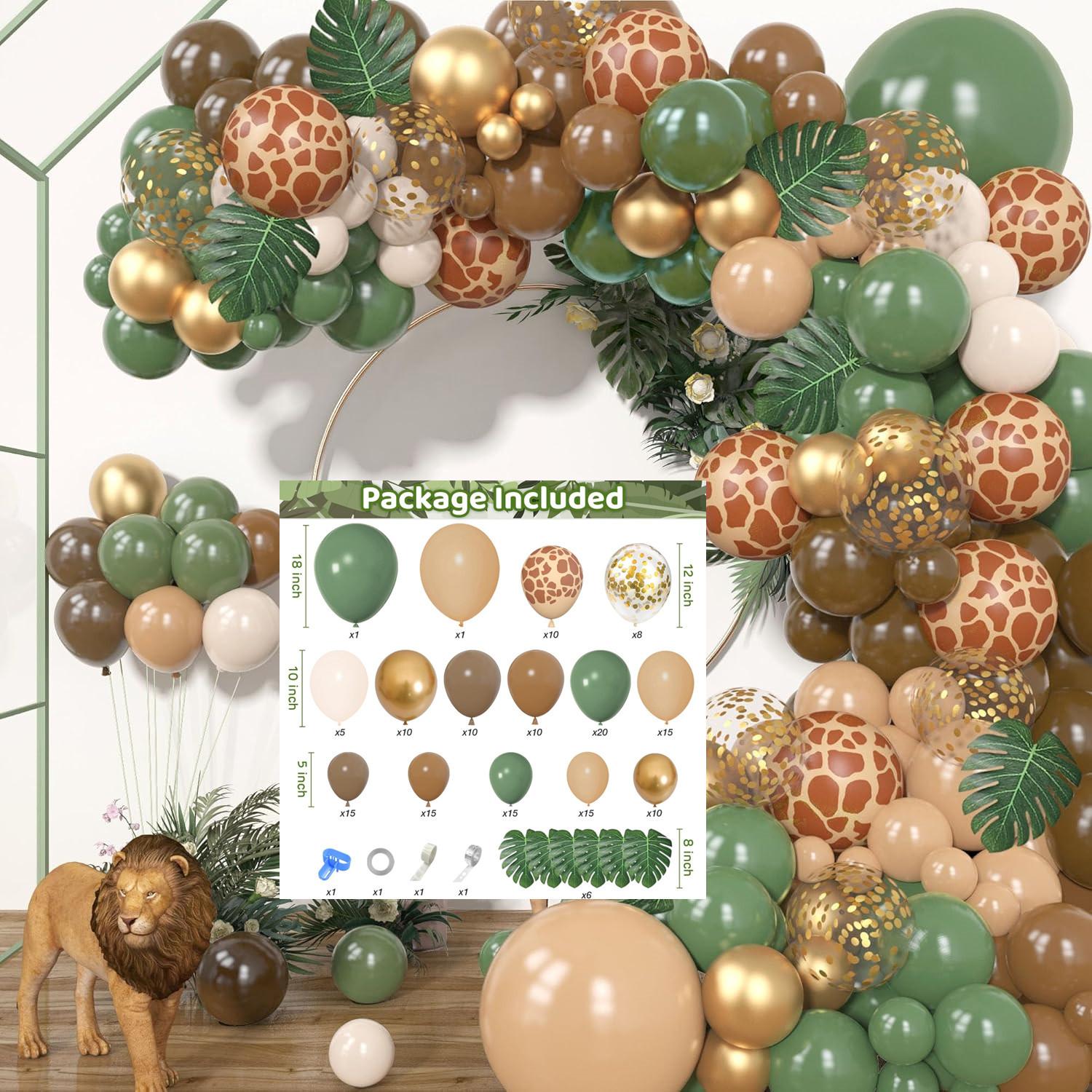 

170-Piece Jungle Balloon Wreath Set, Baby Shower Decoration Grey Green Brown And Animal Printed Balloon Brown Jungle animals