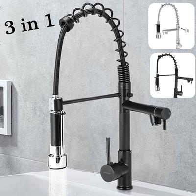 Pull Out Kitchen Tap Chrome Finished Spring Faucet Swivel Spout Vessel Sink