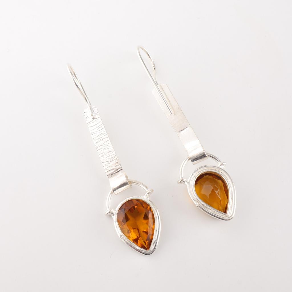 Citrin Edelstein 925 Sterling Silber Schmuck Handgemachte Ohrringe 2,3" Geschenk für Mama EE-166-4