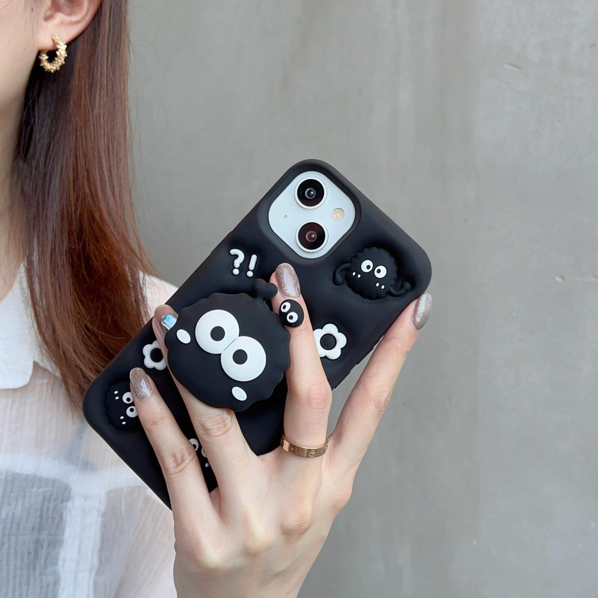 

For iPhone 15 Cover Cartoon Briquette Kickstand Drop-Proof Silicone Phone Case A