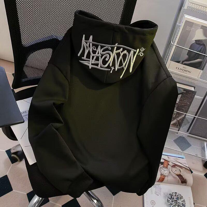 Pánská těžká světle šedá mikina s kapucí - Americký styl, Podzim 2025, Trendy ležérní bunda