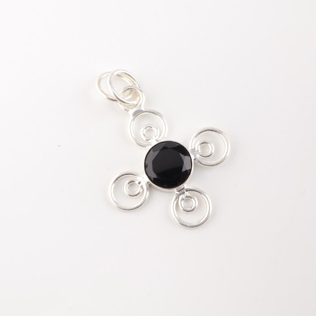 Schwarzer Onyx Edelstein 925 Sterlingsilber Schmuck Handgefertigter Anhänger Geschenk für Ehefrau PP-41-21