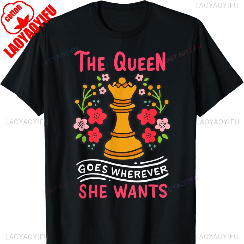 ChessUnisex Chessboxing Queen Chess Player Gift Printed Tshirt Tops Crewneck High Quality Cotton Ladies Tops Tee Shirt Short