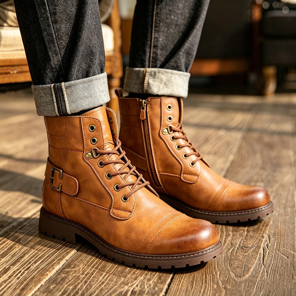 Herren British Retro Hohe Lederstiefel Lässig Vielseitig Outdoor Schuhe für den täglichen Gebrauch