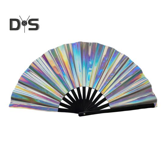 

Голографический складной веер, портативный радужный ручной вентилятор, летний охлаждающий вентилятор, украшение для танцевального представления, аксессуары для вечеринок J