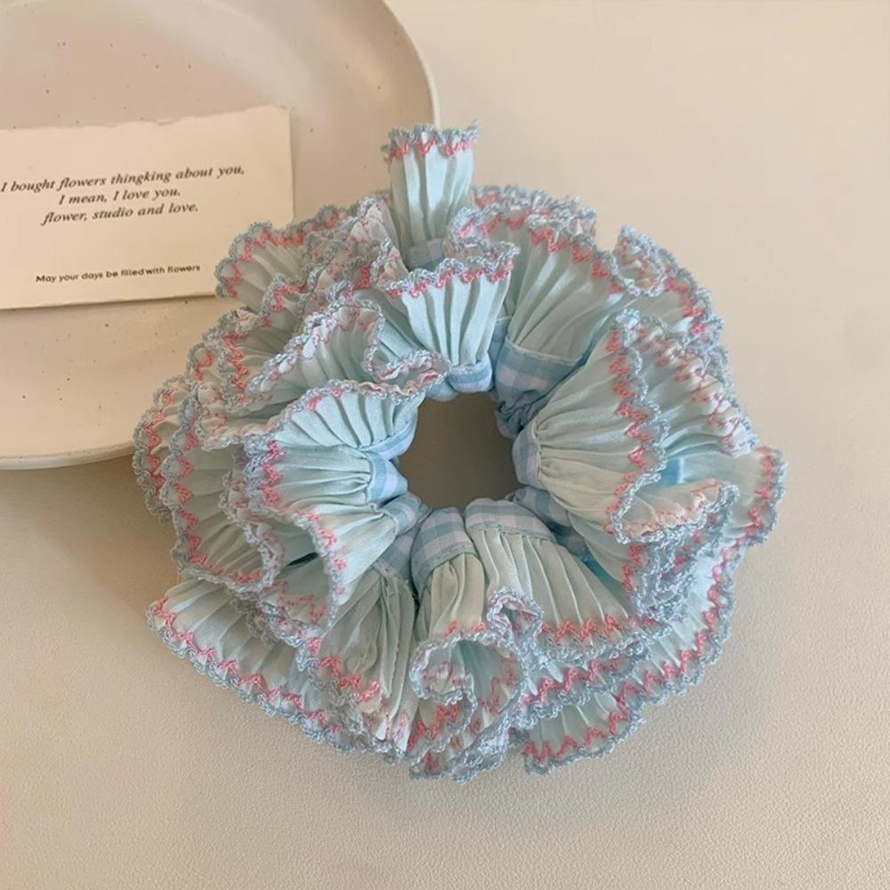 Multilayer Large Lace Hair Tie Sweet Exaggerated Hair Ring Fashion Plaid Scrunchies Daily