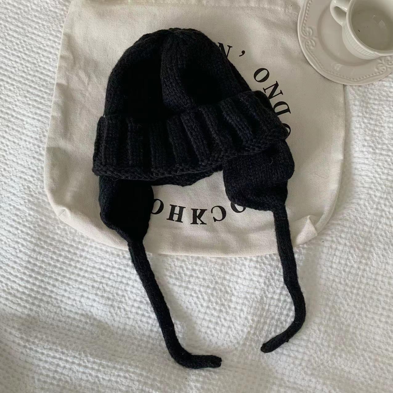 

Однотонные вязаные зимние теплые шапки с защитой ушей, эластичная вязаная шапка-ушанка, корейская осенне-зимняя шапка-авиатор