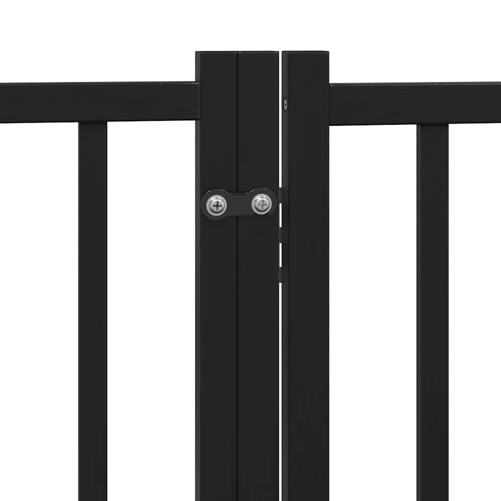8 Piece Foldable Dog Gate with Door Black 640 cm Poplar Wood
