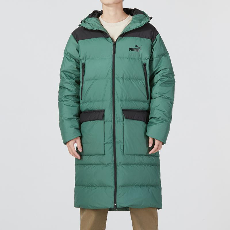 PUMA Logo Print Sporty Casual Warm Windproof Hooded Fitted Long Sleeve Down Jacket Men Outerwear Green 849985-25