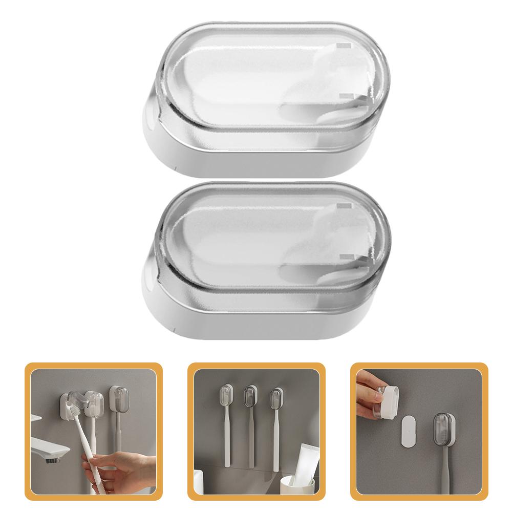 2 Stück Elektrischer Zahnbürstenhalter Wandmontiertes Badezimmerregal Stanzfrei Hängende Aufbewahrungsabdeckung Weiß Grau Reiseständer