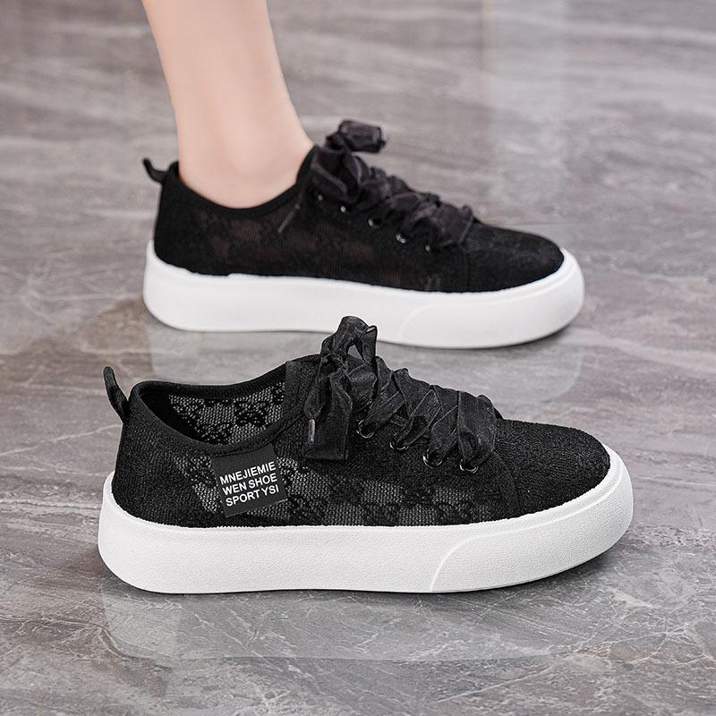 Summer hollow and breathable new mesh shoes women's versatile flat-soled student single shoes women's lace mesh white shoes tide