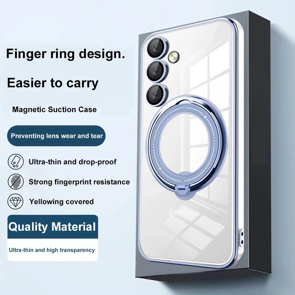 Průhledný kroužek MagSafe s magnetickým pouzdrem pro bezdrátové nabíjení pro Samsung Galaxy S24 S23 Ultra Plus FE A55 A35 A15 A54 A34 A14 5G