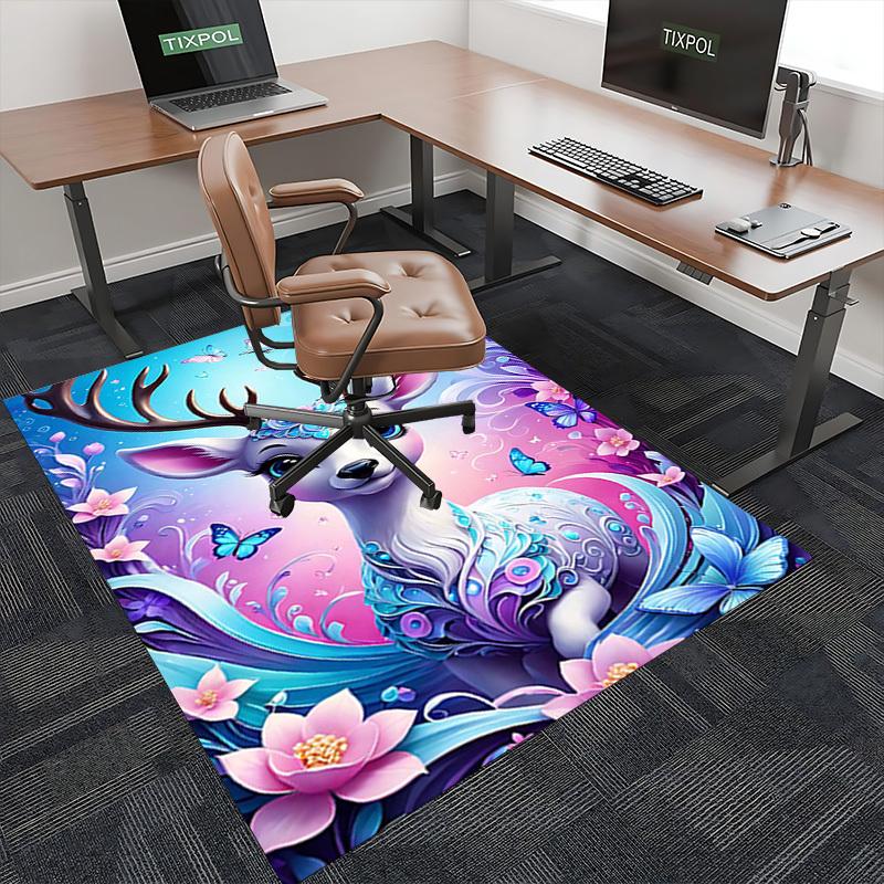 1pc Anime Deer Chair Mat: Fantasy Floral Design, Non-Slip Carpet for Office and Home Decor - Perfect Gift for Anime Lovers.H066