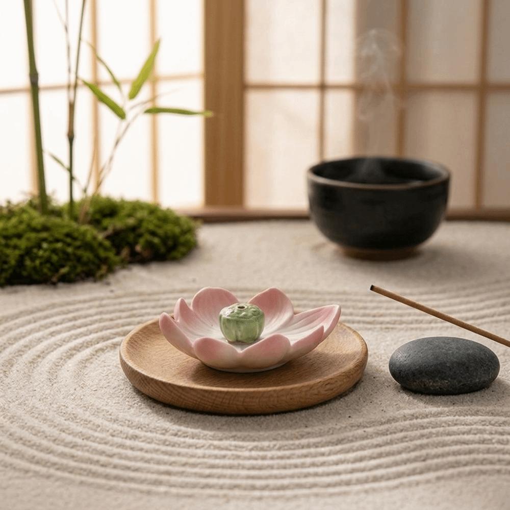 Support d'encens à 1 trou Brûle-encens Lotus Céramique Brûleur d'encens de méditation Porte-bâtonnet Fleur Vintage Zen Brûleur d'encens
