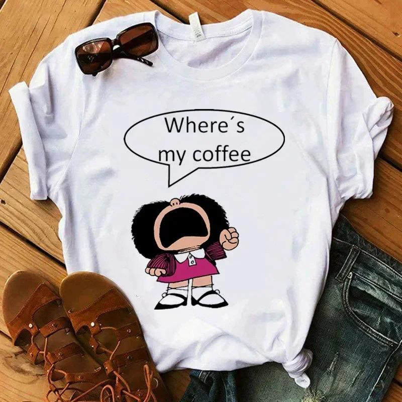 Women's T-shirt Mafalda Cartoon Print T-shirt Ladies Casual Harajuku Graphic T-shirt Short Sleeve Fashion Kawaii Tshirt Female