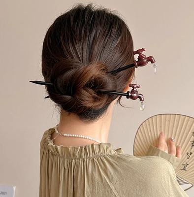 Krok Potrząsający Drewniany Kształt Kranu Patyczek do Włosów Styl Koreański Kreatywna Wsuwka Ozdoba do Włosów Hanfu