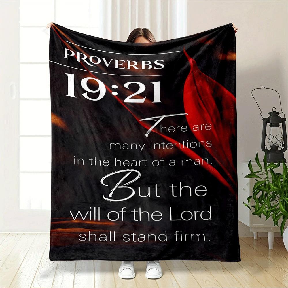 Text overlay with red leaf accents on a dark background. for all seasons blanket lunch break throw gift