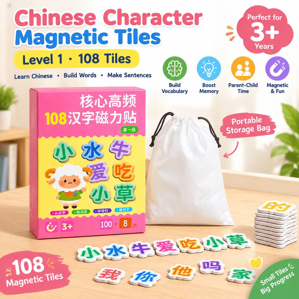 Children's Chinese Character Magnetic Tiles Educational Toy 108pcs