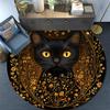 Golden Framed Black Cat Round Area Rug,Carpet Rug for Living Room Bedroom Sofa Playroom Decor,Non-slip Floor Mat