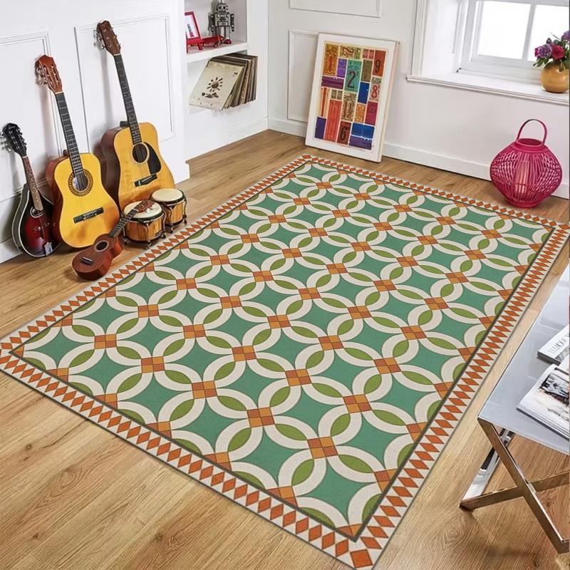 

Vintage Geometric Pattern Carpet Mat Rug Home Decoration Area Rug with Circular Design Sawtooth Border for Living Room Bedroom 40x60cm
