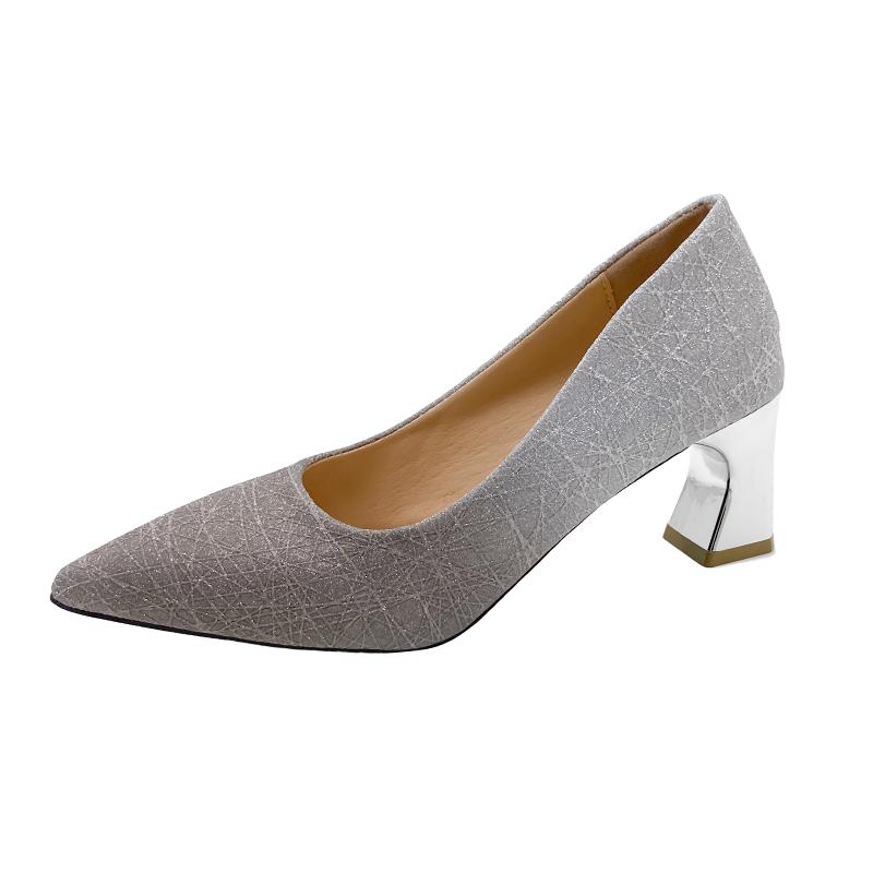 

Fall Sequin Block Heel Single Shoes Fashion Pointed Toe Shallow Mouth Hand-over Non-Slip High Heels 34