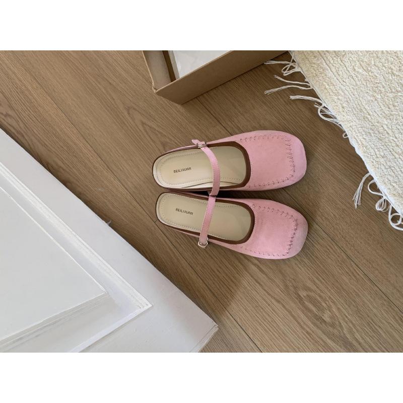 Retro Mary Jane Schuhe mit flachem Boden, Frühling und Herbst neu, eckige Spitze, Wort mit flachem Ausschnitt, modisch, vielseitig, Temperament, Halbslipper
